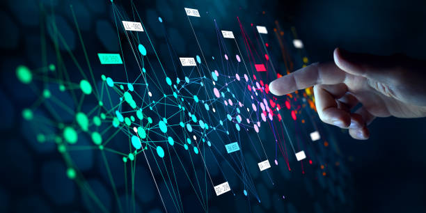 A person examining connected points in a digital data network